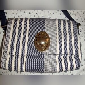 Talbots Blue And White Crossbody With Heart Turn Lock Closure.